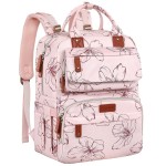 Diaper Bag Backpack, Baby Girl Diaper Bag for Mom, Large Pink Floral Diaper Bag Backpack for Girls, Waterproof Mom Backpack for Work Travel Holiday with Insulated Pockets and Stroller Straps