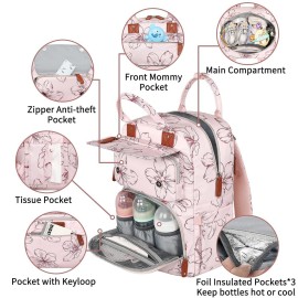 Diaper Bag Backpack, Baby Girl Diaper Bag for Mom, Large Pink Floral Diaper Bag Backpack for Girls, Waterproof Mom Backpack for Work Travel Holiday with Insulated Pockets and Stroller Straps Diaper Bag Backpack, Baby Girl Diaper Bag for Mom, Large Pink Floral Diaper Bag Backpack for Girls, Waterproof Mom Backpack for Work Travel Holiday with Insulated Pockets and Stroller Straps