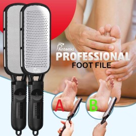 Antonki Foot File for Dead Skin, Double Sided Callus Remover for Feet, Metal Foot Scrubber for Cracked Heel, Professional Foot Scraper Rasp Pedicure Tool to Remove Hard Skin - 2 in 1 Foot File Antonki Foot File for Dead Skin, Double Sided Callus Remover for Feet, Metal Foot Scrubber for Cracked Heel, Professional Foot Scraper Rasp Pedicure Tool to Remove Hard Skin - 2 in 1 Foot File