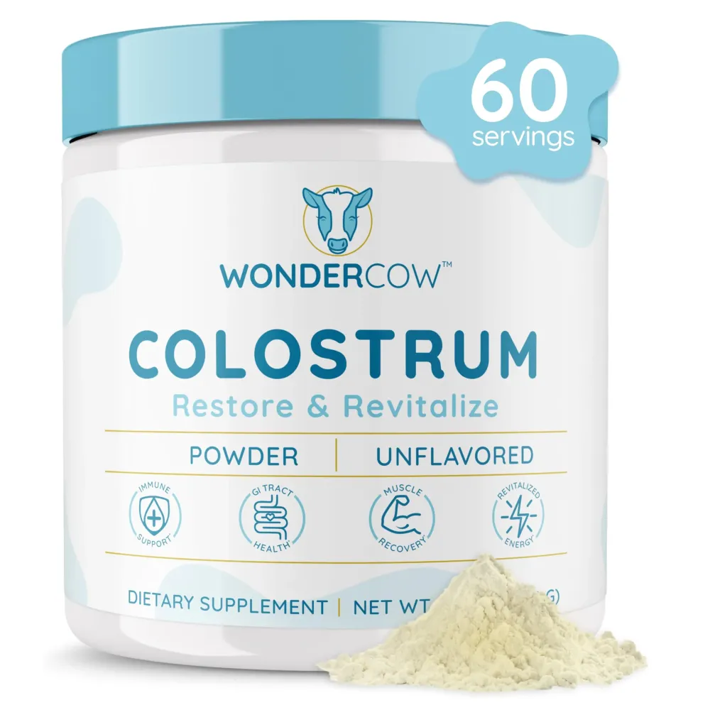 WONDERCOW Colostrum Supplement Powder for Gut Health, Immune Support, Muscle Recovery & Wellness | Natural IgG Pure Whole Bovine Colostrum Superfood, Unflavored, 60 Servings WONDERCOW Colostrum Supplement Powder for Gut Health, Immune Support, Muscle Recovery & Wellness | Natural IgG Pure Whole Bovine Colostrum Superfood, Unflavored, 60 Servings