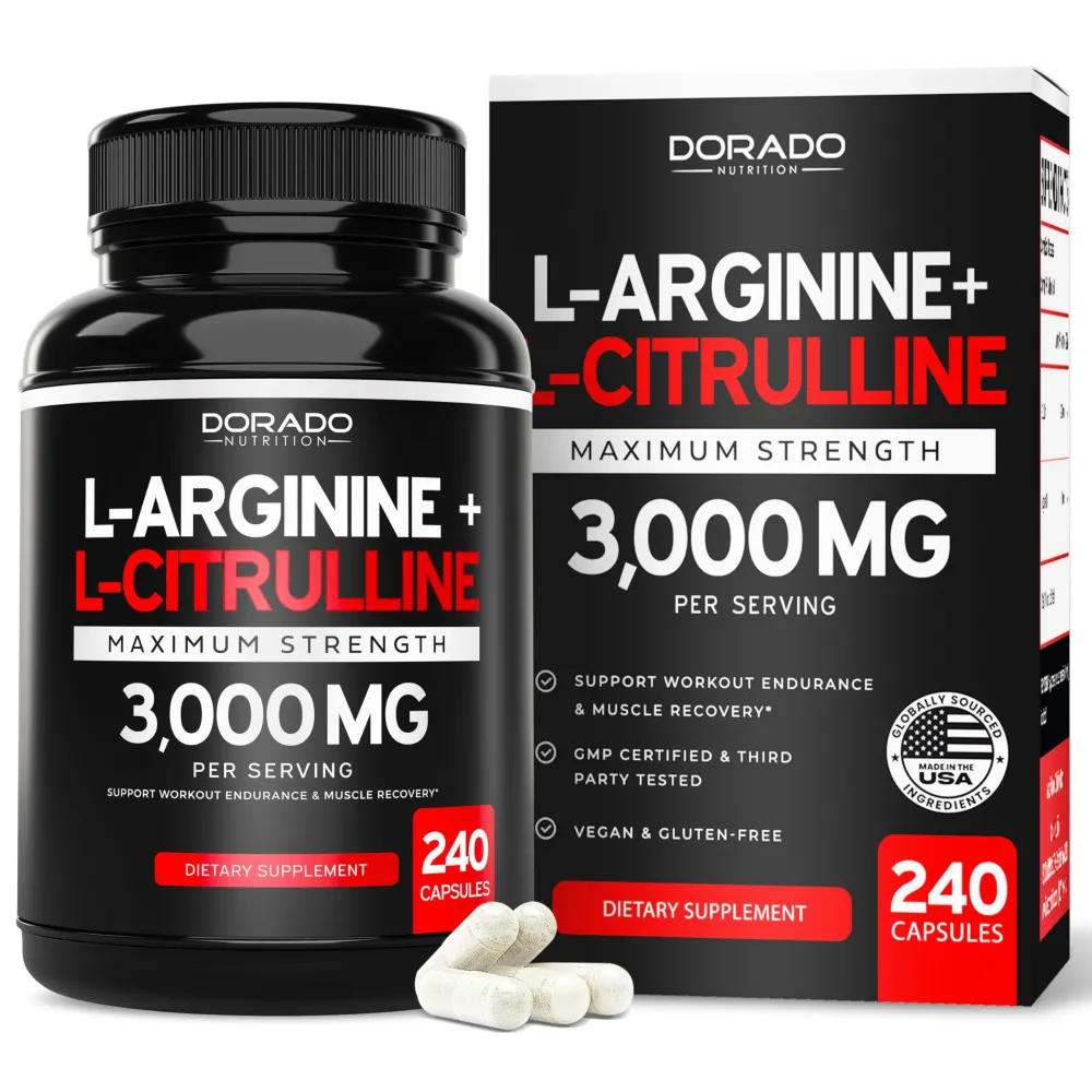 L Arginine L Citrulline Supplement 3000mg (240 Capsules) Nitric Oxide Pills for Men - Stamina, Endurance, Performance for Workouts - NO Supplements for Men - Gluten Free, Non-GMO, Vegan Capsules L Arginine L Citrulline Supplement 3000mg (240 Capsules) Nitric Oxide Pills for Men - Stamina, Endurance, Performance for Workouts - NO Supplements for Men - Gluten Free, Non-GMO, Vegan Capsules