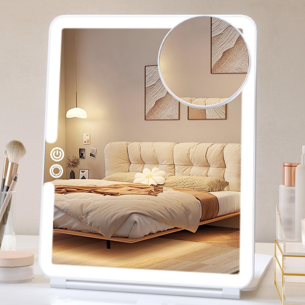 FUNTOUCH 1800mAh Rechargeable Large Travel Makeup Mirror, 10x7.5 Portable Lighted Makeup Mirror with 10X Magnifying Mirror 3 Color Lights, Touch Screen Dimming Folding Light Up Mirror for Travel FUNTOUCH 1800mAh Rechargeable Large Travel Makeup Mirror, 10x7.5 Portable Lighted Makeup Mirror with 10X Magnifying Mirror 3 Color Lights, Touch Screen Dimming Folding Light Up Mirror for Travel