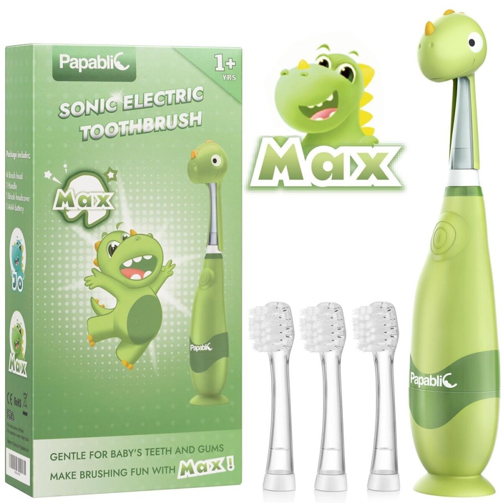 Papablic Toddler Sonic Electric Toothbrush Kids for Ages 1-3 Years, Baby Electric Toothbrush with Cute Dino Cover and Smart LED Timer, 4 Brush Heads (Max) Papablic Toddler Sonic Electric Toothbrush Kids for Ages 1-3 Years, Baby Electric Toothbrush with Cute Dino Cover and Smart LED Timer, 4 Brush Heads (Max)