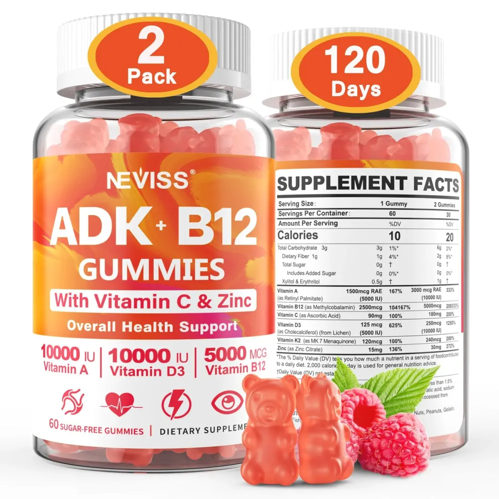 Sugar-Free ADK+Vitamin B12 Gummies - Vitamin D3 K2 10,000IU/ 5000IU, B12 5000mcg 2500mcg, K2 (MK-7) 240mcg, Multivitamin Adults-Vitamin A,Vegan Vitamin D,Methyl B12,C,Zinc-Eye,Bone,Energy,Nerve,Immune Sugar-Free ADK+Vitamin B12 Gummies - Vitamin D3 K2 10,000IU/ 5000IU, B12 5000mcg 2500mcg, K2 (MK-7) 240mcg, Multivitamin Adults-Vitamin A,Vegan Vitamin D,Methyl B12,C,Zinc-Eye,Bone,Energy,Nerve,Immune