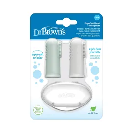 Dr. Brown\'s Silicone Finger Toothbrush for Baby with Travel-Storage Case, 3m+, Gray and Light Green, 2 Count, (Pack of 1)