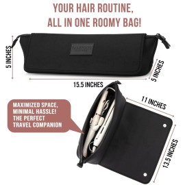 BAREFOOT CARIBOU Hair Tools Travel Bag and Heat Resistant Mat for Flat Irons, Straighteners, Curling Iron, Haircare Accessories, 2-in-1 design, with Interior Pockets, Portable Organizer(Black)