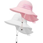 2-Pack Toddler Baby Sun Hat Summer UPF 50+ Protection for Boys Girls Kids Adjustable Beach Hats with Bucket Wide Brim Age 1-7 Years Outdoor(Small,Pink + White)