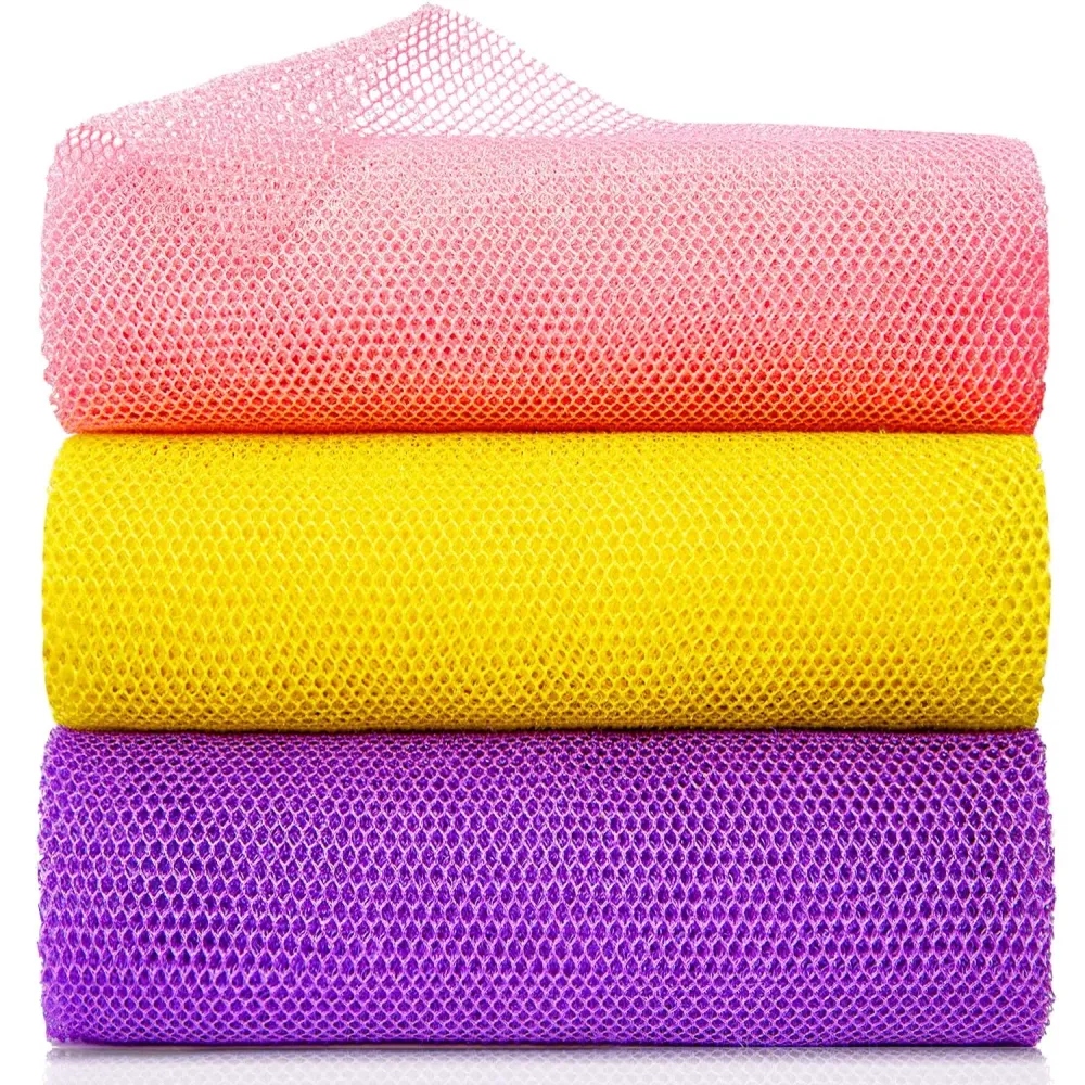 GIGULES, 3 Pieces African Net Bath Sponge African Exfoliating African Scrubbing Long Net Rag African Wash Net Shower Body Scrubber, Yellow Pink Purple GIGULES, 3 Pieces African Net Bath Sponge African Exfoliating African Scrubbing Long Net Rag African Wash Net Shower Body Scrubber, Yellow Pink Purple