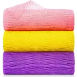 GIGULES, 3 Pieces African Net Bath Sponge African Exfoliating African Scrubbing Long Net Rag African Wash Net Shower Body Scrubber, Yellow Pink Purple