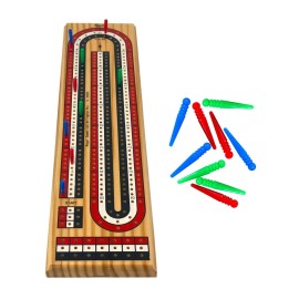 Regal Games Cribbage Board Game Set with Unique Wooden Cribbage Board (11 x 4.5 x 2.75) & 9 Multi-Colored Cribbage Pegs - Family Fun Game Night - Ideal for 2-4 Person