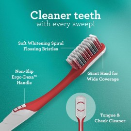GuruNanda Gentle Giant Toothbrush with Dual Action Flossing Spiral Bristles, Non-Slip Ergo Dexa Grip, Helps in Teeth Whitening, BPA Free, (4 Count) GuruNanda Gentle Giant Toothbrush with Dual Action Flossing Spiral Bristles, Non-Slip Ergo Dexa Grip, Helps in Teeth Whitening, BPA Free, (4 Count)