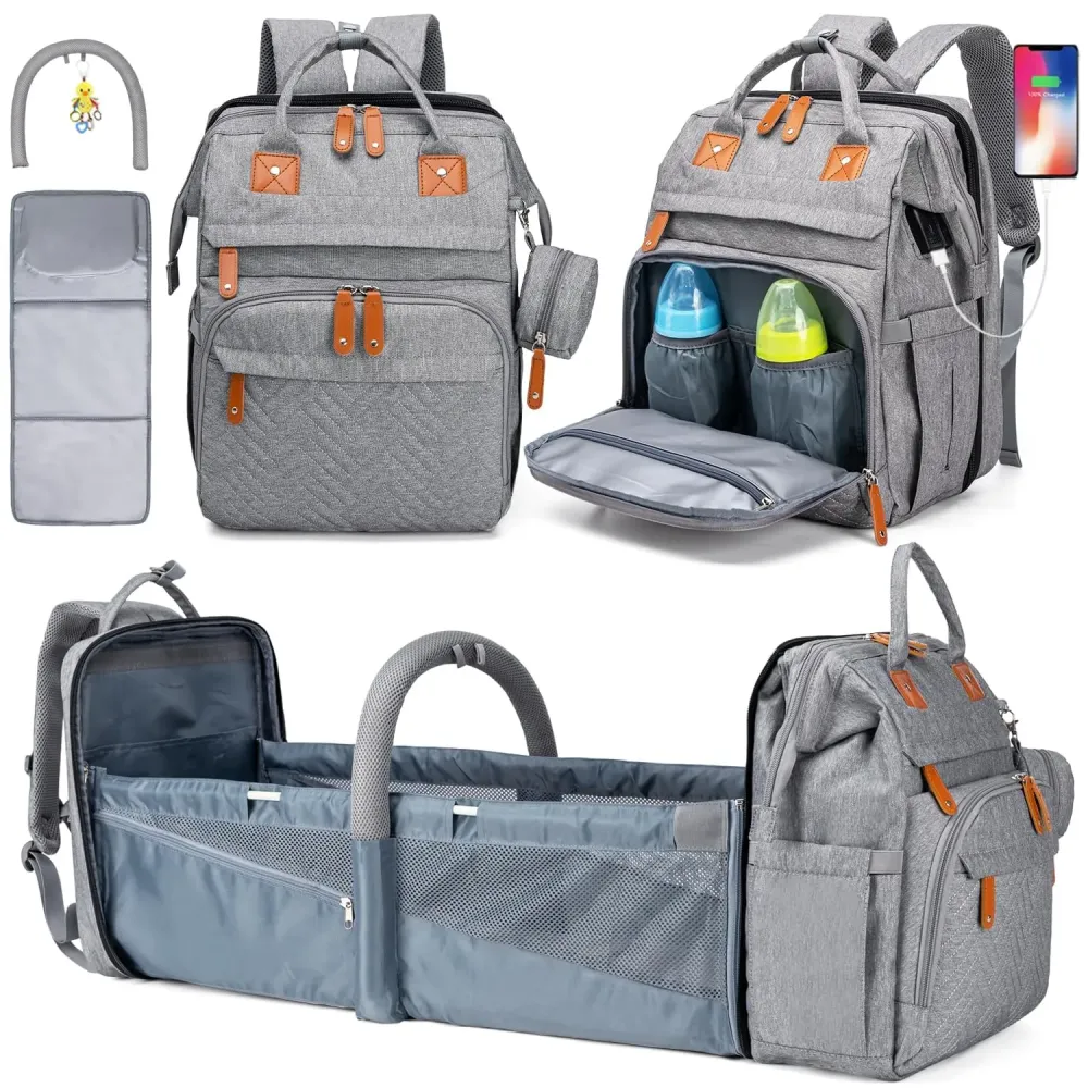 KABAQOO Diaper Bag Backpack, Large Baby Diaper Bags for Boys Girls, Baby Bag with USB Charging Port, Multifunction Waterproof Travel Back Pack for Moms Dads, Grey KABAQOO Diaper Bag Backpack, Large Baby Diaper Bags for Boys Girls, Baby Bag with USB Charging Port, Multifunction Waterproof Travel Back Pack for Moms Dads, Grey