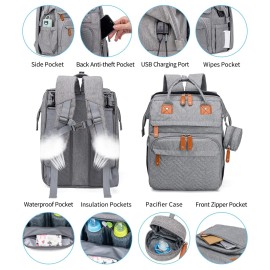 KABAQOO Diaper Bag Backpack, Large Baby Diaper Bags for Boys Girls, Baby Bag with USB Charging Port, Multifunction Waterproof Travel Back Pack for Moms Dads, Grey KABAQOO Diaper Bag Backpack, Large Baby Diaper Bags for Boys Girls, Baby Bag with USB Charging Port, Multifunction Waterproof Travel Back Pack for Moms Dads, Grey