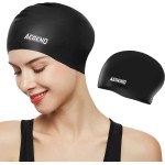Aegend Swim Caps for Long Hair, Durable Silicone Swimming Caps for Women Men Adults Youths, Easy to Put On and Off, Waterproof Swim Hats Bathing Caps to Keep Hair Dry, 1 Pack, Black