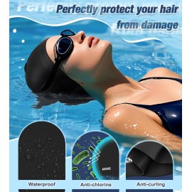 Aegend Swim Caps for Long Hair, Durable Silicone Swimming Caps for Women Men Adults Youths, Easy to Put On and Off, Waterproof Swim Hats Bathing Caps to Keep Hair Dry, 1 Pack, Black