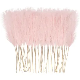 obbsie 50pcs Pink Faux Pampas Grass Decor, 21.6 Short Artificial Pompous Grass Floral Fake Pompas Grass Branches Vase Filler Flower Arrangement for Home Wedding Boho Decor