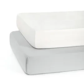TILLYOU Baby Crib Sheets for Boys Girls, Fitted Crib Sheet 2 Pack for Standard Crib and Toddler Mattresses, Super Soft Toddler Bed Sheets, 28x52x8, White & Gray