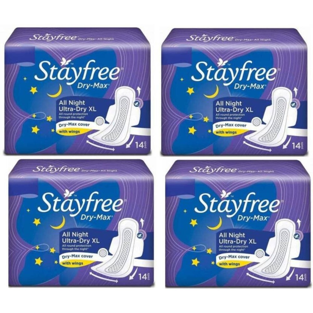 STAYFREE best Dry-Max All Night Ultra-Dry with Wings - XXL (14 +14 +14 +14 Sanitary Pads) Sanitary Pad (Pack of 56) STAYFREE best Dry-Max All Night Ultra-Dry with Wings - XXL (14 +14 +14 +14 Sanitary Pads) Sanitary Pad (Pack of 56)