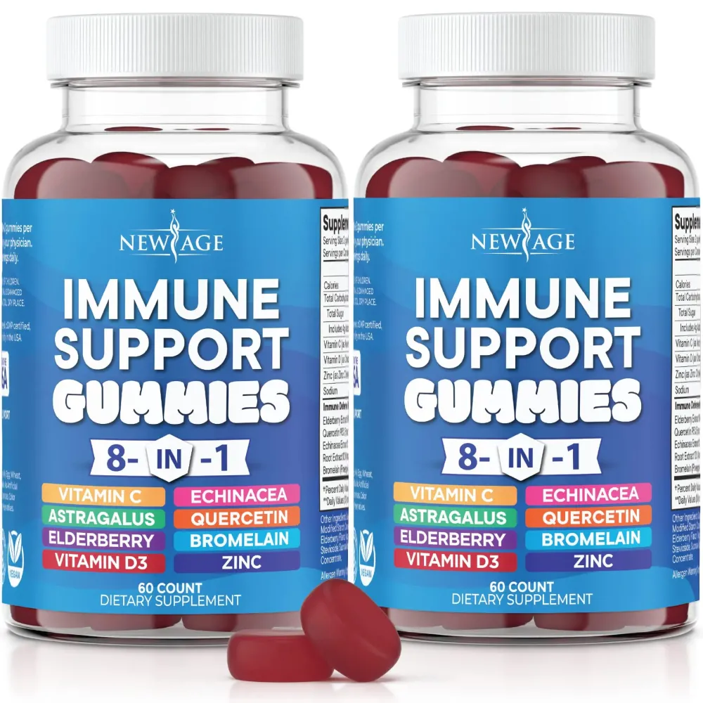 NEW AGE 8 in 1 Immune Support Booster Supplement with Astragalus Root, Vitamin C and Zinc 50mg, Vitamin D 5000 IU, Quercetin & Bromelain (8 in 1 Gummies (Pack of 2)) NEW AGE 8 in 1 Immune Support Booster Supplement with Astragalus Root, Vitamin C and Zinc 50mg, Vitamin D 5000 IU, Quercetin & Bromelain (8 in 1 Gummies (Pack of 2))
