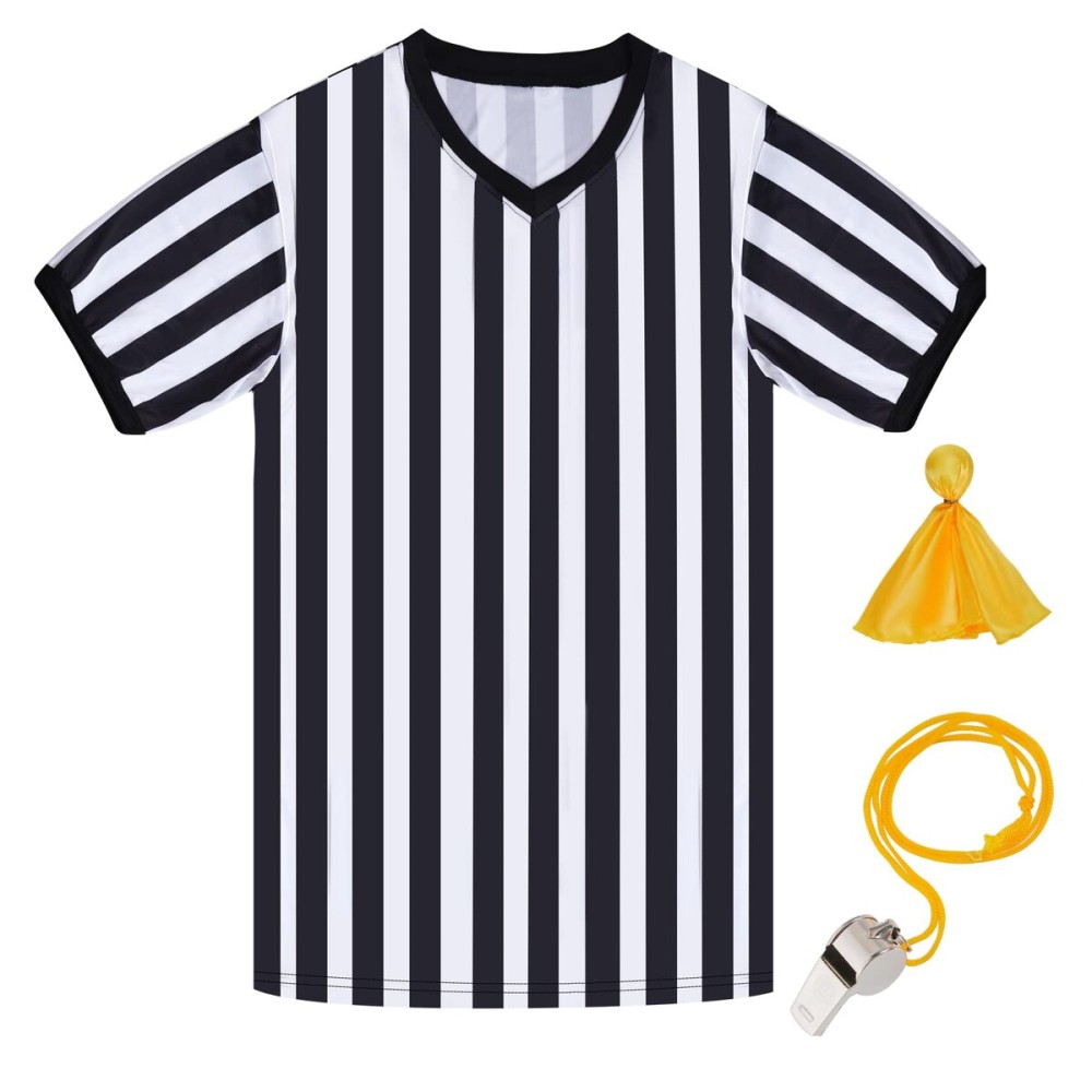 obmwang Referee Shirt for Womens and Mens, Black and White Stripe Umpire Jersey V Neck Ref Uniform for Football Halloween obmwang Referee Shirt for Womens and Mens, Black and White Stripe Umpire Jersey V Neck Ref Uniform for Football Halloween