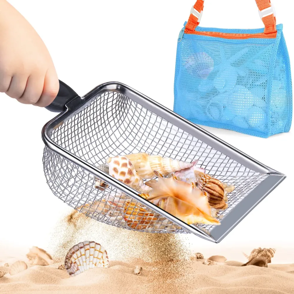 Vodolo Beach Mesh Shovel with Mesh Beach Bag for Shell Collecting, Kids Filter Sand Scooper for Picking Up Shells, Shark Tooth Sifter Dipper for Boys and Girls, Toy Vodolo Beach Mesh Shovel with Mesh Beach Bag for Shell Collecting, Kids Filter Sand Scooper for Picking Up Shells, Shark Tooth Sifter Dipper for Boys and Girls, Toy