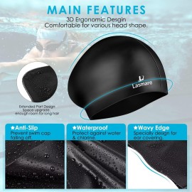 Large Long Hair Swim Cap with Extra Room for Women Men, Silicone Swimming Cap for Long Thick Hair with Ear Plugs Nose Clip Set, Adult Waterproof Swim Hats Bathing Caps to Keep Hair Dry(Black) Large Long Hair Swim Cap with Extra Room for Women Men, Silicone Swimming Cap for Long Thick Hair with Ear Plugs Nose Clip Set, Adult Waterproof Swim Hats Bathing Caps to Keep Hair Dry(Black)