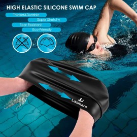 Large Long Hair Swim Cap with Extra Room for Women Men, Silicone Swimming Cap for Long Thick Hair with Ear Plugs Nose Clip Set, Adult Waterproof Swim Hats Bathing Caps to Keep Hair Dry(Black) Large Long Hair Swim Cap with Extra Room for Women Men, Silicone Swimming Cap for Long Thick Hair with Ear Plugs Nose Clip Set, Adult Waterproof Swim Hats Bathing Caps to Keep Hair Dry(Black)