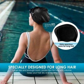 Large Long Hair Swim Cap with Extra Room for Women Men, Silicone Swimming Cap for Long Thick Hair with Ear Plugs Nose Clip Set, Adult Waterproof Swim Hats Bathing Caps to Keep Hair Dry(Black) Large Long Hair Swim Cap with Extra Room for Women Men, Silicone Swimming Cap for Long Thick Hair with Ear Plugs Nose Clip Set, Adult Waterproof Swim Hats Bathing Caps to Keep Hair Dry(Black)