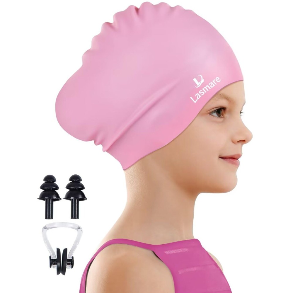 Kids Long Hair Swim Cap for Girls Boys, 3 Size Silicone Swimming Cap for Age 1-15 Toddler Children Teens, Waterproof Swim Hats Bathing Caps with Ear Plugs & Nose Clip to Keep Hair Dry(Age 3-8/Pink) Kids Long Hair Swim Cap for Girls Boys, 3 Size Silicone Swimming Cap for Age 1-15 Toddler Children Teens, Waterproof Swim Hats Bathing Caps with Ear Plugs & Nose Clip to Keep Hair Dry(Age 3-8/Pink)