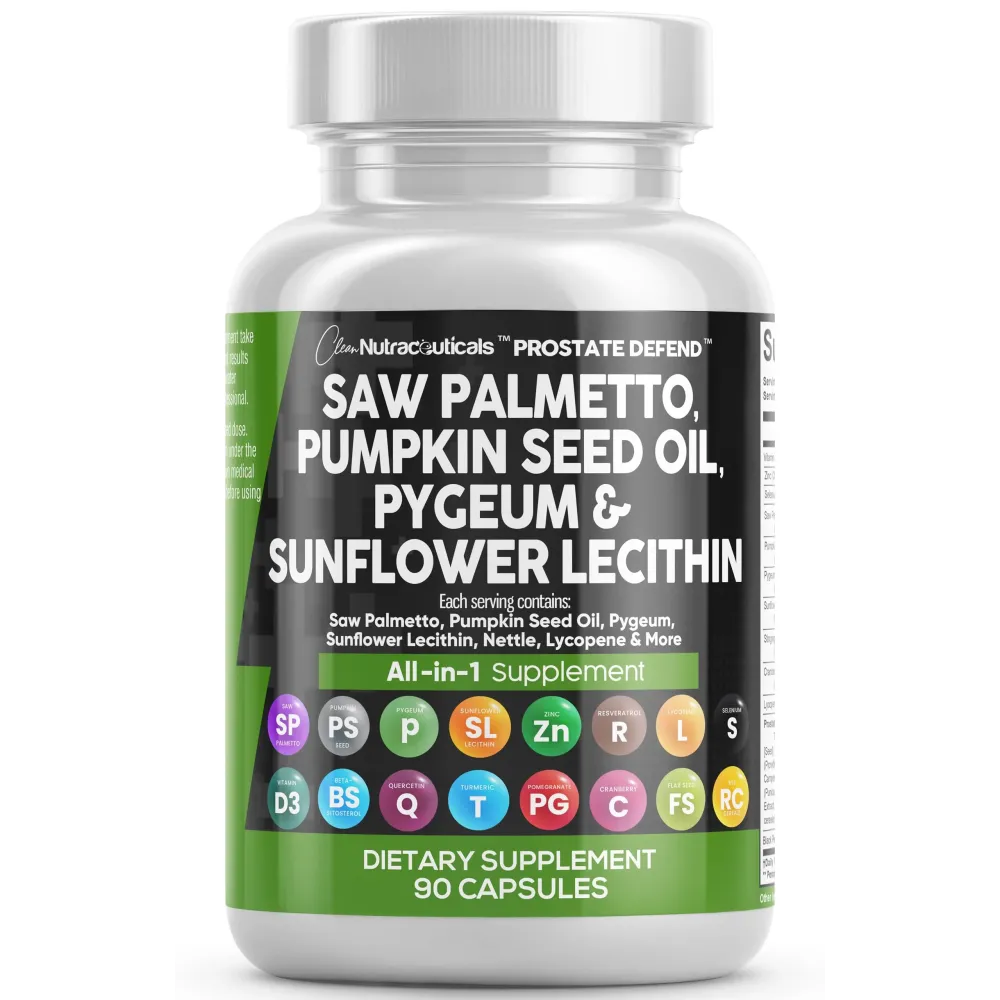 Clean Nutraceuticals Saw Palmetto Pumpkin Seed Oil Pygeum Sunflower Lecithin Stinging Nettle Cranberry - Prostate Supplements for Men with Lycopene - 90 Caps Clean Nutraceuticals Saw Palmetto Pumpkin Seed Oil Pygeum Sunflower Lecithin Stinging Nettle Cranberry - Prostate Supplements for Men with Lycopene - 90 Caps