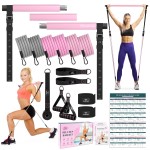 Pilates Bar Kit with Resistance Bands, Multifunctional Yoga Pilates Bar with Heavy-Duty Metal Adjustment Buckle, Portable Home Gym Pilates Resistance Bar for Women Full Body Workouts(20-150LBS)-Pink