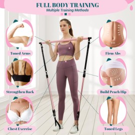 Pilates Bar Kit with Resistance Bands, Multifunctional Yoga Pilates Bar with Heavy-Duty Metal Adjustment Buckle, Portable Home Gym Pilates Resistance Bar for Women Full Body Workouts(20-150LBS)-Pink Pilates Bar Kit with Resistance Bands, Multifunctional Yoga Pilates Bar with Heavy-Duty Metal Adjustment Buckle, Portable Home Gym Pilates Resistance Bar for Women Full Body Workouts(20-150LBS)-Pink