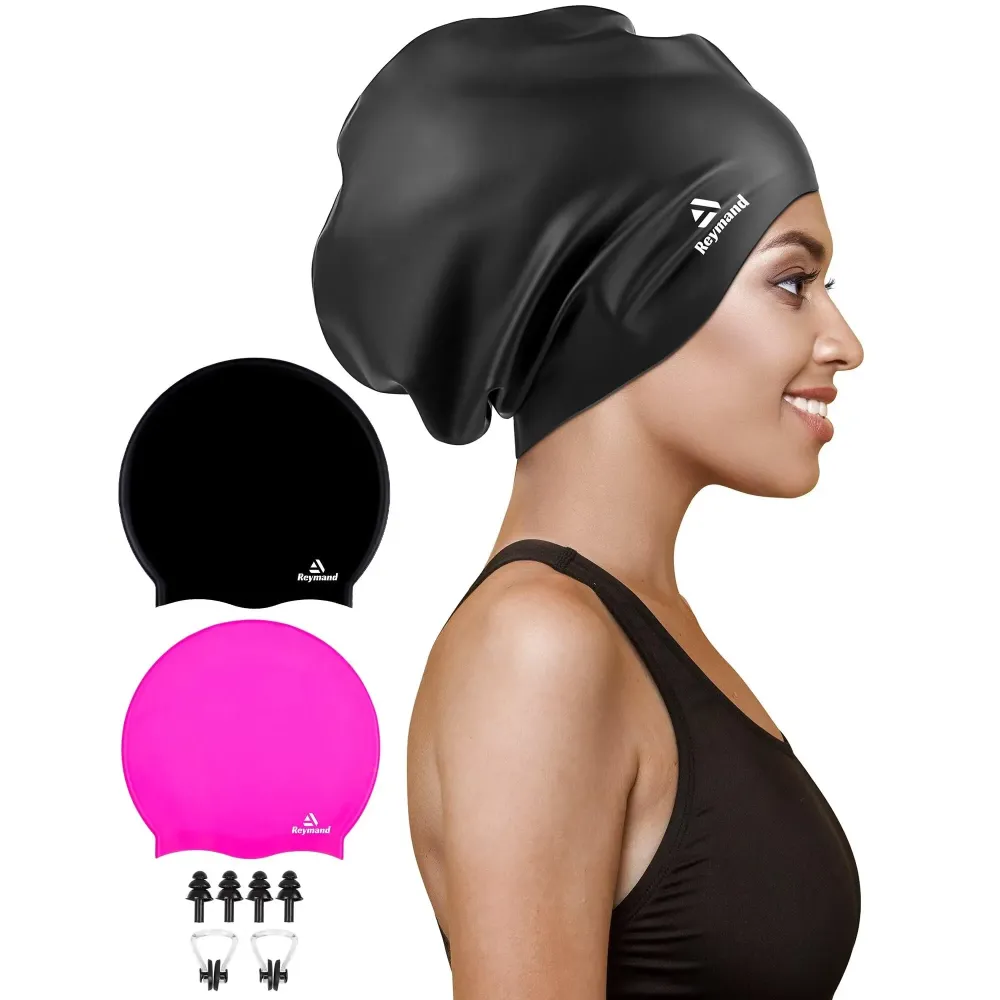 2 Pack Extra Large Swim Cap for Braids and Dreadlocks, Silicone Swimming Caps for Long Hair, Weaves, Extensions, Curls & Afros, Waterproof Adult Swim Hats Bathing Caps for Women Men(Black+Rose Red) 2 Pack Extra Large Swim Cap for Braids and Dreadlocks, Silicone Swimming Caps for Long Hair, Weaves, Extensions, Curls & Afros, Waterproof Adult Swim Hats Bathing Caps for Women Men(Black+Rose Red)