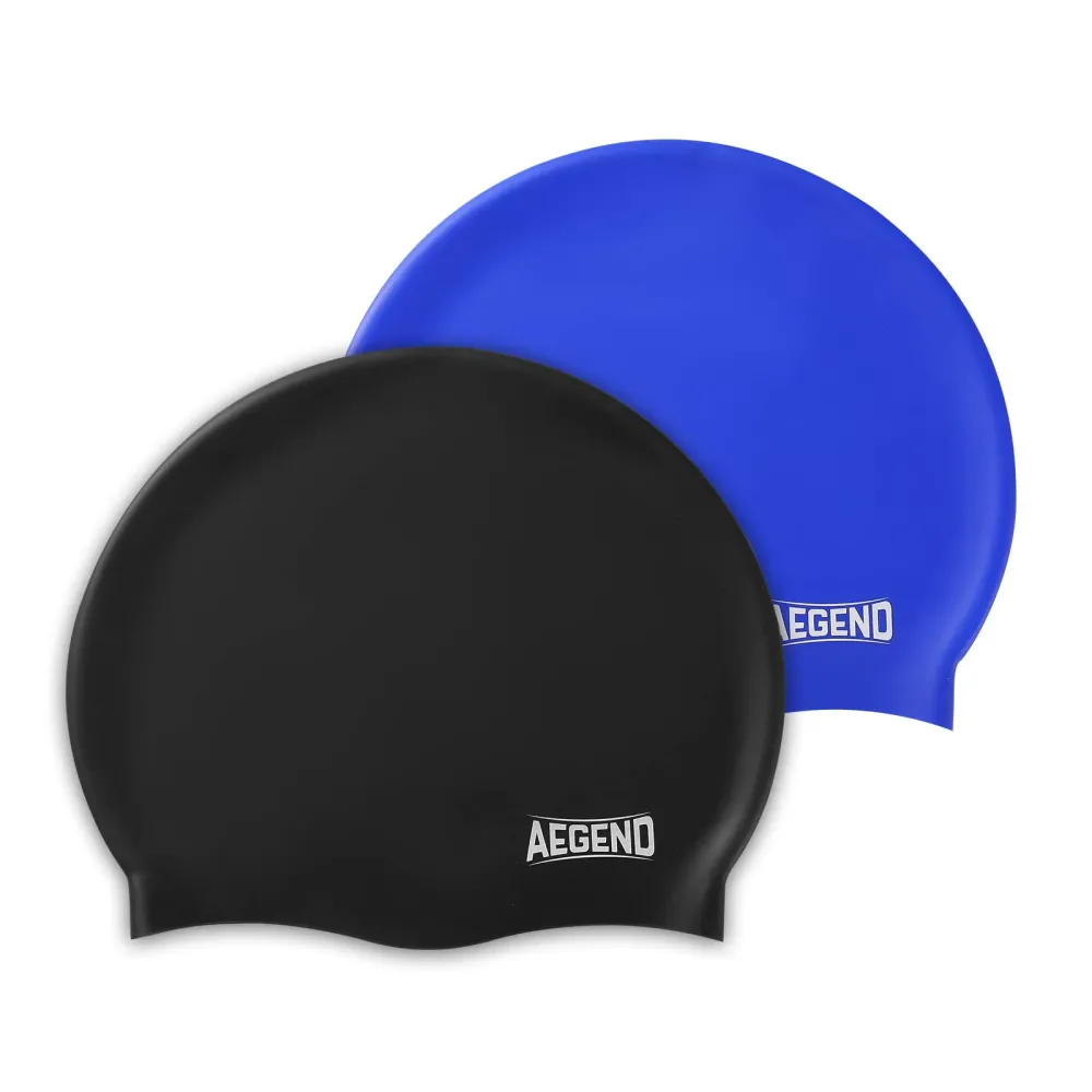 Aegend 2 Pack Kids Swim Cap for Girls Boys Age 8-15, Waterproof Swim Cap Durable Silicone Kids Swimming Cap for Long Hair, Black & Blue Aegend 2 Pack Kids Swim Cap for Girls Boys Age 8-15, Waterproof Swim Cap Durable Silicone Kids Swimming Cap for Long Hair, Black & Blue