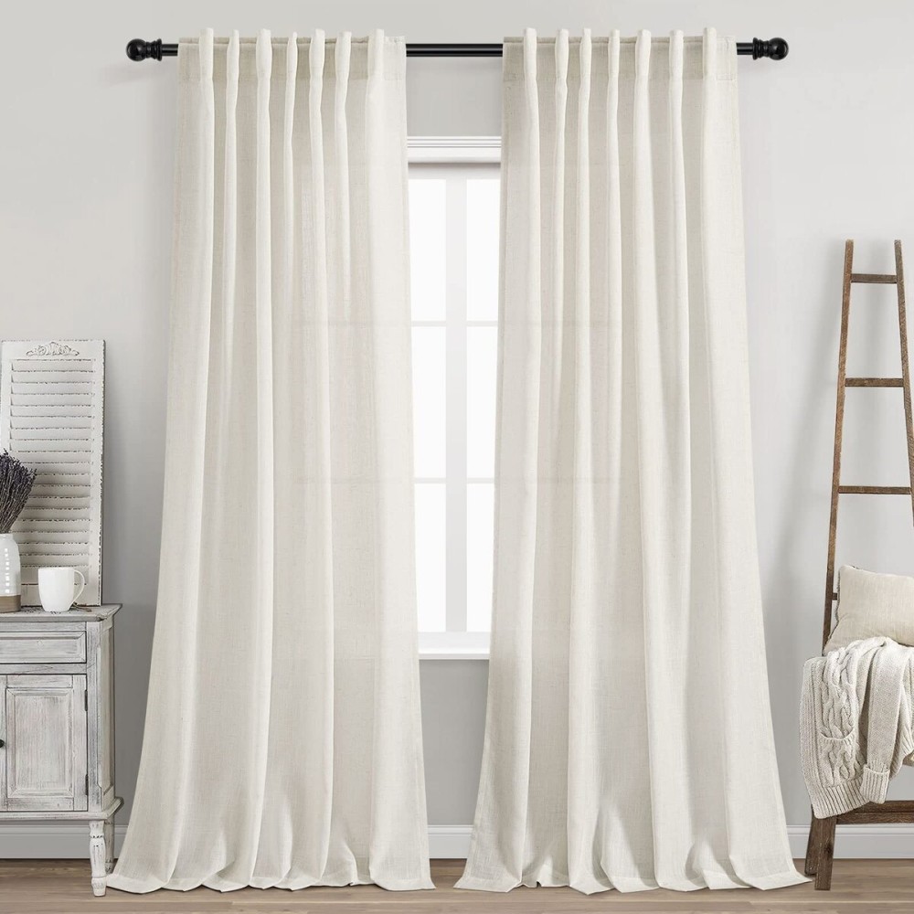 Cream Linen Back Tab Curtains 84 Inch Length for Living Room 2 Panel Set Neutral Modern Farmhouse Window Privacy Semi Sheer Linen Drapes Rustic Pinch Pleated Look Curtain Natural Ivory Colored Cream Linen Back Tab Curtains 84 Inch Length for Living Room 2 Panel Set Neutral Modern Farmhouse Window Privacy Semi Sheer Linen Drapes Rustic Pinch Pleated Look Curtain Natural Ivory Colored
