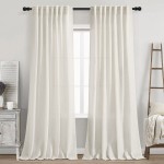 Cream Linen Back Tab Curtains 84 Inch Length for Living Room 2 Panel Set Neutral Modern Farmhouse Window Privacy Semi Sheer Linen Drapes Rustic Pinch Pleated Look Curtain Natural Ivory Colored