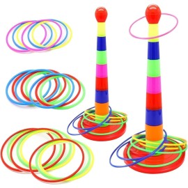 2 Color Columns + 48 Circles, Colorful Happy Circle Game,Children\'s Play Park, Christmas Party Birthday Party Gift. Suitable for Indoor Holiday Games Family Christmas Party Games