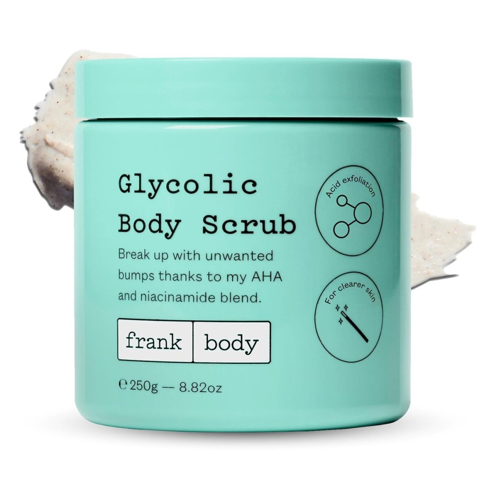 frank Body Glycolic Body Scrub | Vegan, Cruelty Free, Exfoliating Body Scrub | Helps to Fight Breakouts and Soothes Skin & Marks with AHA, Pumice, Witch Hazel, and Niacinamide | 8.82 oz / 250 g frank Body Glycolic Body Scrub | Vegan, Cruelty Free, Exfoliating Body Scrub | Helps to Fight Breakouts and Soothes Skin & Marks with AHA, Pumice, Witch Hazel, and Niacinamide | 8.82 oz / 250 g