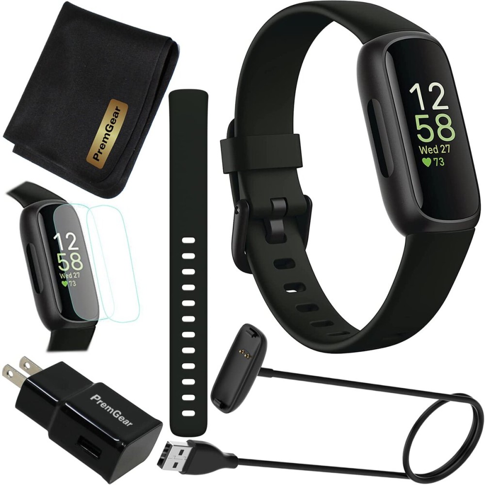 Fitbit Inspire 3 Health & Fitness Activity Tracker (Black) with Workout Intensity, Sleep Tracking, Heart Rate, S & L Bands, 3.3foot Charging Cable, Wall Adapter, Screen Protectors & PremGear Cloth Fitbit Inspire 3 Health & Fitness Activity Tracker (Black) with Workout Intensity, Sleep Tracking, Heart Rate, S & L Bands, 3.3foot Charging Cable, Wall Adapter, Screen Protectors & PremGear Cloth