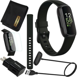 Fitbit Inspire 3 Health & Fitness Activity Tracker (Black) with Workout Intensity, Sleep Tracking, Heart Rate, S & L Bands, 3.3foot Charging Cable, Wall Adapter, Screen Protectors & PremGear Cloth Fitbit Inspire 3 Health & Fitness Activity Tracker (Black) with Workout Intensity, Sleep Tracking, Heart Rate, S & L Bands, 3.3foot Charging Cable, Wall Adapter, Screen Protectors & PremGear Cloth