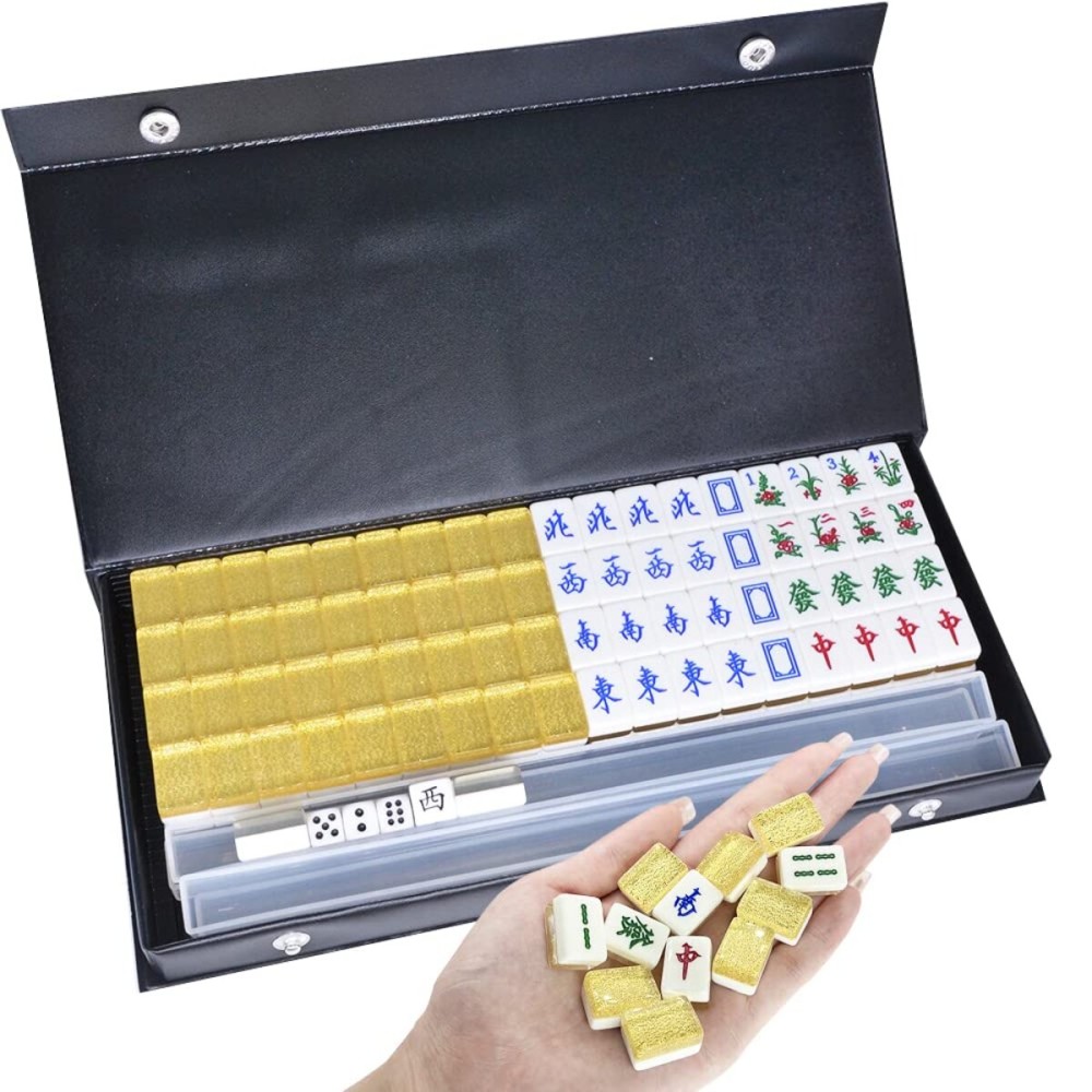 drizzle Gold Travel Mini Mahjong Set 20mm with Instructions - Portable 146 Tiles - for Beginners with 4PCS Racks 2 Pounds - Chinese Mah-Jong Game  drizzle Gold Travel Mini Mahjong Set 20mm with Instructions - Portable 146 Tiles - for Beginners with 4PCS Racks 2 Pounds - Chinese Mah-Jong Game