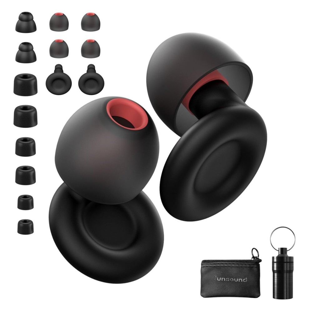 Ear Plugs for Sleeping Noise Reduction Reuseable, Concerts, Focus, Travel, Work, High Fidelity- 7 Pair Eartips - Flexible Soft-Touch - NRR of 24 and 27 dB Noise Cancelling Black Red,1 Count(Pack of 1) Ear Plugs for Sleeping Noise Reduction Reuseable, Concerts, Focus, Travel, Work, High Fidelity- 7 Pair Eartips - Flexible Soft-Touch - NRR of 24 and 27 dB Noise Cancelling Black Red,1 Count(Pack of 1)