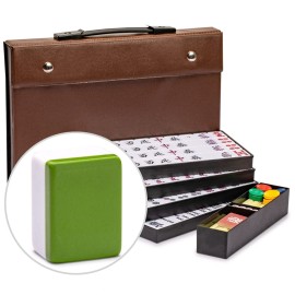 Yellow Mountain Imports Japanese Riichi Mahjong Set - Large White and Green Tiles, Vinyl Case - Includes East Wind Tile, Betting Sticks, and Dice Yellow Mountain Imports Japanese Riichi Mahjong Set - Large White and Green Tiles, Vinyl Case - Includes East Wind Tile, Betting Sticks, and Dice