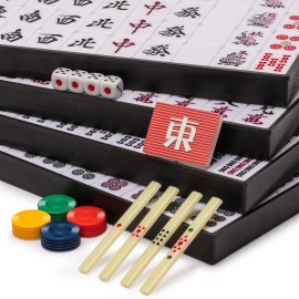Yellow Mountain Imports Japanese Riichi Mahjong Set - Large White and Green Tiles, Vinyl Case - Includes East Wind Tile, Betting Sticks, and Dice Yellow Mountain Imports Japanese Riichi Mahjong Set - Large White and Green Tiles, Vinyl Case - Includes East Wind Tile, Betting Sticks, and Dice