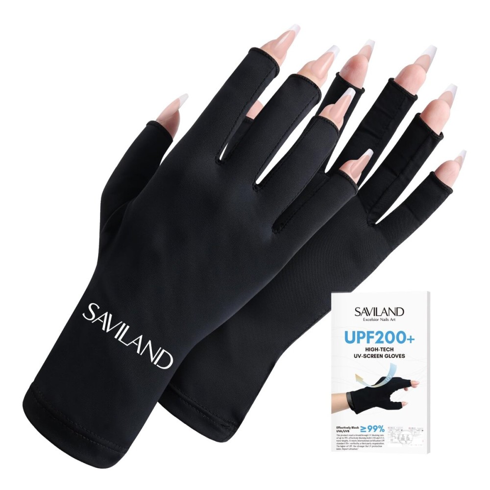 SAVILAND UV Gloves for Gel Manicures: Professional UPF200+ UV Nail Gloves U V Light Fingerless Glove Anti UVA & UVB 999+ Glove for Gel Nail Lamp (Black) SAVILAND UV Gloves for Gel Manicures: Professional UPF200+ UV Nail Gloves U V Light Fingerless Glove Anti UVA & UVB 999+ Glove for Gel Nail Lamp (Black)