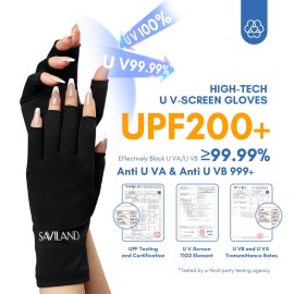 SAVILAND UV Gloves for Gel Manicures: Professional UPF200+ UV Nail Gloves U V Light Fingerless Glove Anti UVA & UVB 999+ Glove for Gel Nail Lamp (Black) SAVILAND UV Gloves for Gel Manicures: Professional UPF200+ UV Nail Gloves U V Light Fingerless Glove Anti UVA & UVB 999+ Glove for Gel Nail Lamp (Black)