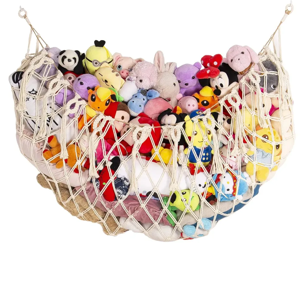 YKBU Stuffed Animal Net or Hammock Wall Hanging Net for Stuffed Animal Storage Macrame Toy Display Plush Toy Holder Soft Toy Organizer for Nursery Baby Bedroom Playroom-Cream