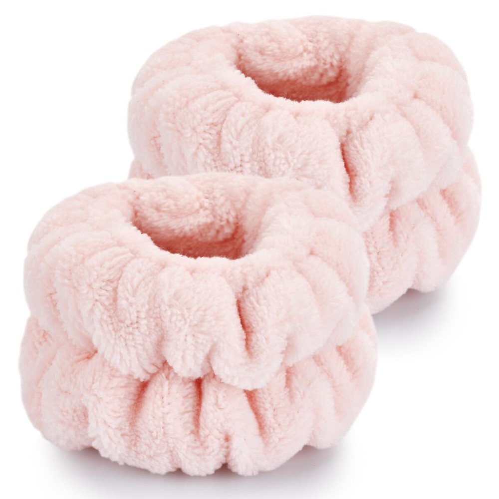 Dorbetar Wrist Bands for Washing Face, Microfiber Wrist Towels for Washing Face, Spa Wristbands for Washing Face, Face Wash Wristbands, Arm Bands for Washing Face for Woman ChildrenPale Pink