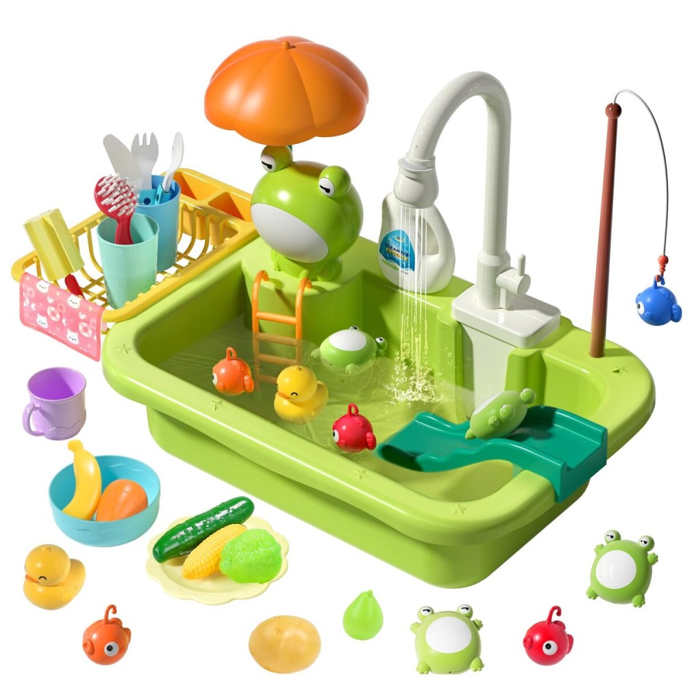 CUTE STONE Play Sink with Running Water, Kitchen Sink Toys with Upgraded Electric Faucet, Play Kitchen Toy Accessories, Pool Floating Fishing Toys for Water Play, Kids Role Play Dishwasher Toy CUTE STONE Play Sink with Running Water, Kitchen Sink Toys with Upgraded Electric Faucet, Play Kitchen Toy Accessories, Pool Floating Fishing Toys for Water Play, Kids Role Play Dishwasher Toy