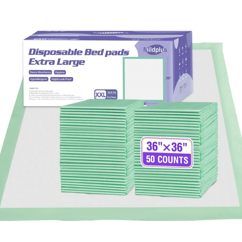 MILDPLUS Disposable Bed Pads 36\'\' X 36\'\' Heavy Duty Underpads Extra Large Incontinence Pads for Unisex Adult, Senior, Kids and Pet (50 Count) MILDPLUS Disposable Bed Pads 36\'\' X 36\'\' Heavy Duty Underpads Extra Large Incontinence Pads for Unisex Adult, Senior, Kids and Pet (50 Count)
